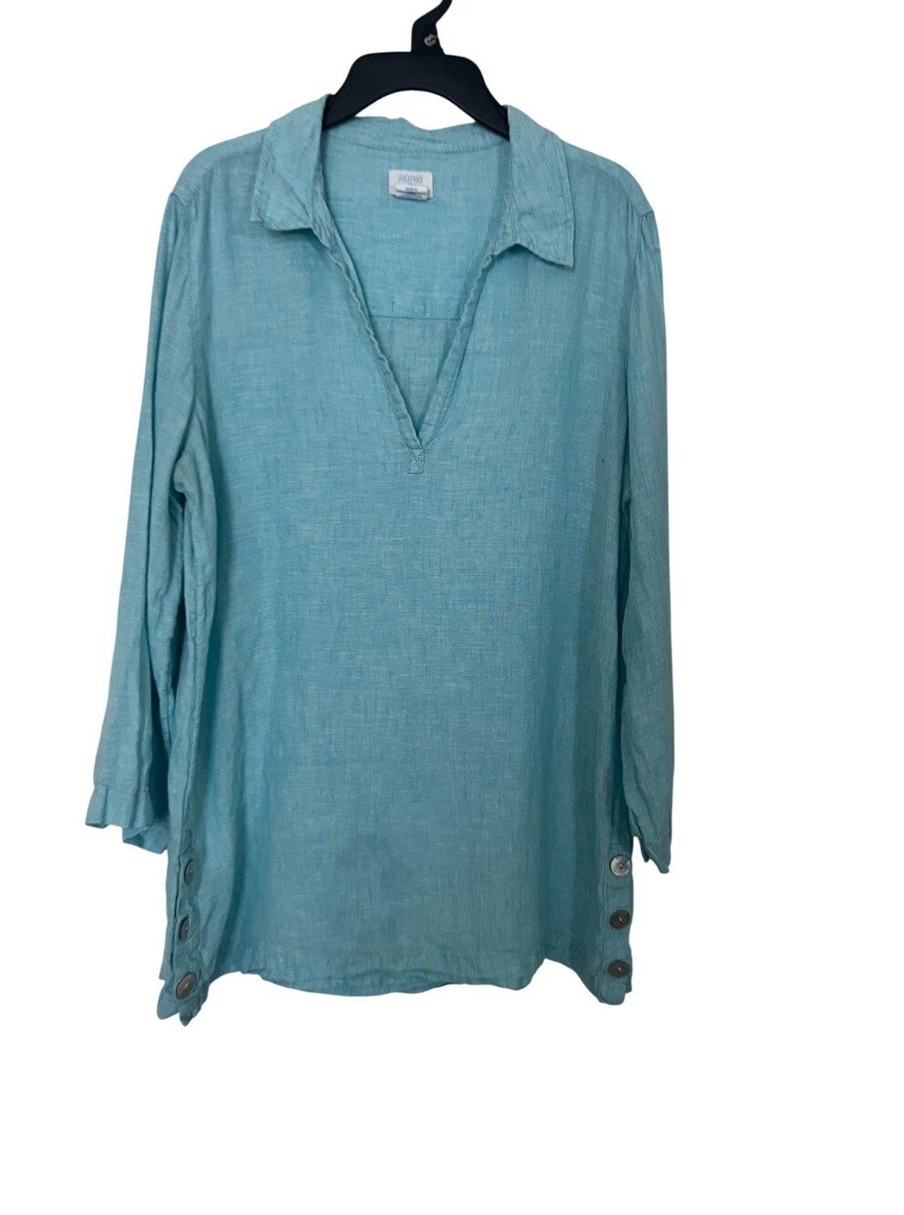 Sigrid Olsen Popover Tunic Top Shirt Blue Collared 100% Linen COASTAL LAGENLOOK - Picture 3 of 8